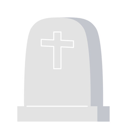 Rip headstone semi flat color vector object. Graveyard cemetery. Cross tombstone old fashioned. Editable cartoon clip art icon on white background. Simple spot illustration for web graphic designのイラスト素材