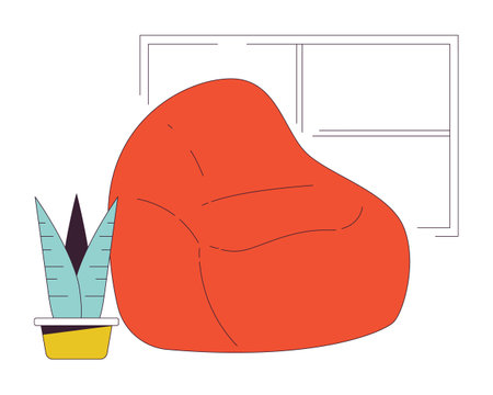 Cozy soft seat flat line concept vector spot illustration. Room interior. Beanbag furniture 2D cartoon outline objects on white for web UI design. Editable isolated color hero imageのイラスト素材