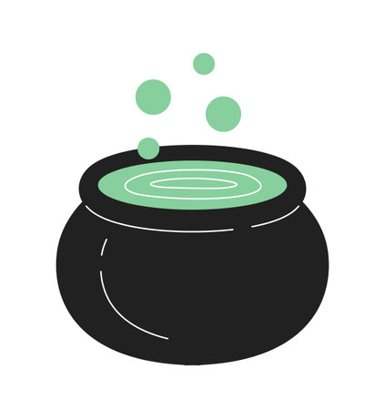 Witches pot monochrome flat vector object. Brewing soup. Cauldron chowder. witchcraft cooking. Editable black and white thin line icon. Simple cartoon clip art spot illustration for web graphic designのイラスト素材