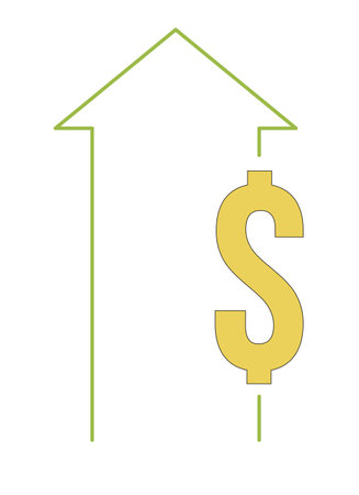 Finance growth flat line color isolated vector object. Arrow up. dollar sign. Editable clip art image on white background. Simple outline cartoon spot illustration for web designのイラスト素材