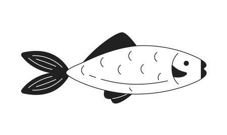 Big fish monochrome flat vector object. Aquatic animal. marine. Editable black and white thin line icon. Simple cartoon clip art spot illustration for web graphic designのイラスト素材
