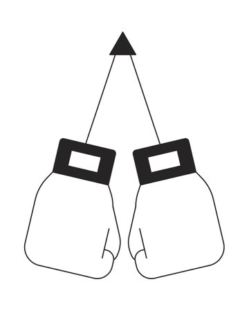 Hanging boxing gloves flat monochrome isolated vector object. self defense. Kickboxing power. Editable black and white line art drawing. Simple outline spot illustration for web graphic designのイラスト素材