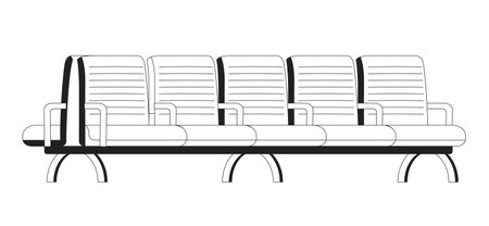 Wooden bench monochrome flat vector object. Comfortable seats in the waiting room. Editable black and white thin line icon. Simple cartoon clip art spot illustration for web graphic designのイラスト素材