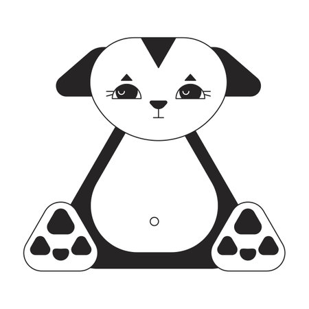 Cute bee cat plush toy flat monochrome isolated vector object. Bizarre lemur stuffed animal. Editable black and white line art drawing. Simple outline spot illustration for web graphic designのイラスト素材
