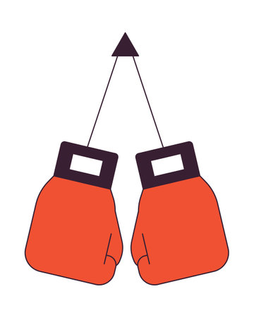 Hanging boxing gloves flat line color isolated vector object. self defense. Kickboxing power. Editable clip art image on white background. Simple outline cartoon spot illustration for web designのイラスト素材