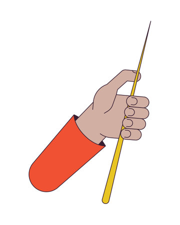 Holding pointer stick flat line color vector character hand. Editable outline person body part on white. teacher stick. Educational equipment simple cartoon spot illustration for web graphic designのイラスト素材