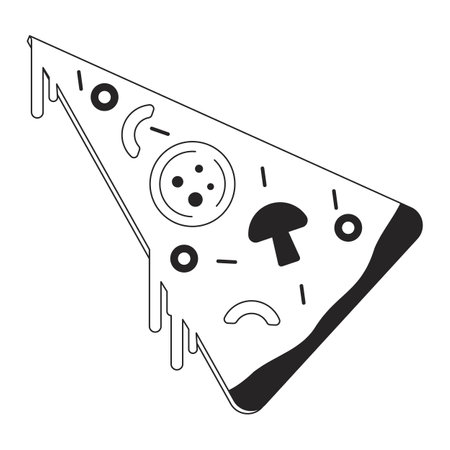 Italian pizza slice flat monochrome isolated vector object. Tasty unhealthy food. Editable black and white line art drawing. Simple outline spot illustration for web graphic designのイラスト素材