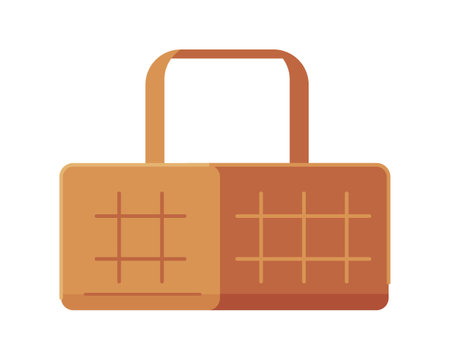 Wicker picnic basket semi flat color vector object. Handmade woven container. Editable cartoon clip art icon on white background. Simple spot illustration for web graphic designのイラスト素材