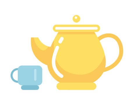 Teapot cup semi flat color vector object. Dinnerware set. Tea teakettle. traditional drinkware. Editable cartoon clip art icon on white background. Simple spot illustration for web graphic designのイラスト素材