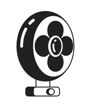 Fan device monochrome flat vector object. air conditioner. fresh air machine. Editable black and white thin line icon. Simple cartoon clip art spot illustration for web graphic designのイラスト素材