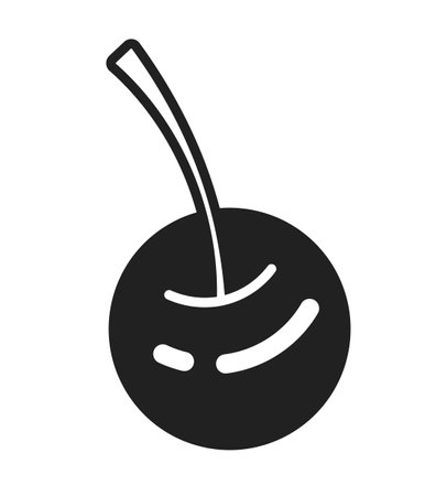 Tasty cherry fruit monochrome flat vector object. Decor for desserts. Juicy fruit. Editable black and white thin line icon. Simple cartoon clip art spot illustration for web graphic designのイラスト素材