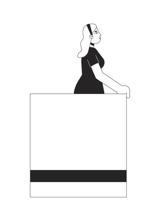 Caucasian woman staying on balcony bw concept vector spot illustration. Girl looking up 2D cartoon flat line monochromatic character for web UI design. Editable isolated outline hero imageのイラスト素材