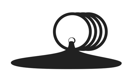 Oil spill from barrel monochrome flat vector object. fuel spilling out. environmental pollution. Editable black and white thin line icon. Simple cartoon clip art spot illustration for web graphic designのイラスト素材