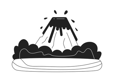 Expulsion of molten lava monochrome flat vector object. natural disaster. Volcano eruption. Editable black and white thin line icon. Simple cartoon clip art spot illustration for web graphic designのイラスト素材