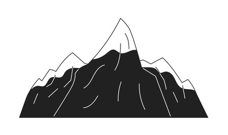 Snow covered mountain monochrome flat vector object. Nature. mountain slope. Editable black and white thin line icon. Simple cartoon clip art spot illustration for web graphic designのイラスト素材