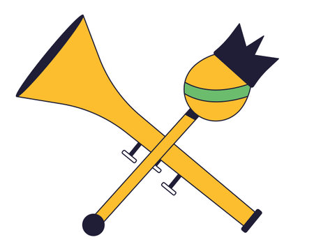 Royal regalia flat line color isolated vector object. Crossed mac and trombone. Editable clip art image on white background. Simple outline cartoon spot illustration for web designのイラスト素材
