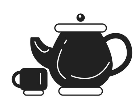 Teapot cup monochrome flat vector object. Dinnerware. Tea teakettle. traditional drinkware. Editable black and white thin line icon. Simple cartoon clip art spot illustration for web graphic designのイラスト素材
