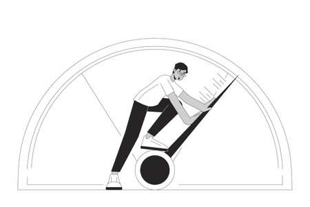 Full potential achive bw concept vector spot illustration. Full potential. Hardworking 2D cartoon flat line monochromatic character for web UI design. Productivity editable isolated outline hero imageのイラスト素材