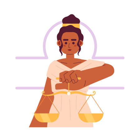 Libra zodiac sign flat concept vector spot illustration. Pretty woman holding measurement scales 2D cartoon character on white for web UI design. Astrology isolated editable creative hero imageのイラスト素材