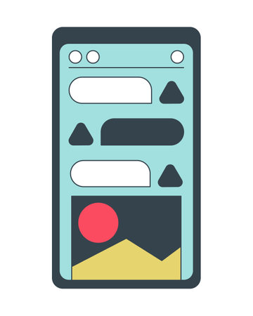 Smartphone flat line color isolated vector object. Portable gadget. Notification on screen. Editable clip art image on white background. Simple outline cartoon spot illustration for web designのイラスト素材