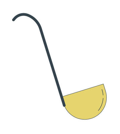 Ladle flat line color isolated vector object. Cooking utensil. Editable clip art image on white background. Simple outline cartoon spot illustration for web designのイラスト素材