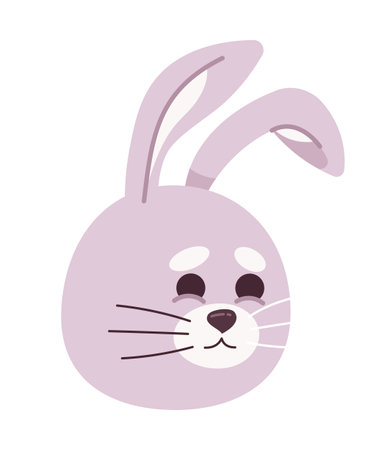 Cute bunny with relieved smile semi flat vector character head. Adorable rabbit animal, happy emotion. Editable cartoon avatar icon. Colorful spot illustration for web graphic design, animationのイラスト素材