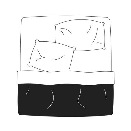Comfortable king size bed monochrome flat vector object. Unmade bed. Editable black and white thin line icon. Simple cartoon clip art spot illustration for web graphic designのイラスト素材