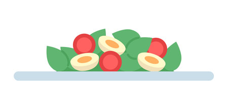 Fresh vegetables salad plate 2D cartoon object. Healthy dish isolated vector item white background. Veggies diet dinner. Organic appetizer. Vegetarian meal bowl color flat spot illustrationのイラスト素材