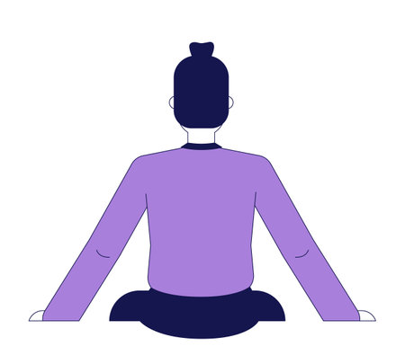 Pensive man watching back view 2D linear cartoon character. Caucasian adult male sitting back position isolated line vector person white background. Carefree lifestyle color flat spot illustrationのイラスト素材