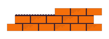 Unfinished bricks wall 2D linear cartoon object. Masonry wall construction isolated line vector item white background. Reconstruction building. New homebuilding site color flat spot illustrationのイラスト素材