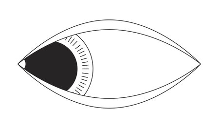 Groovy eye looking sideways black and white 2D line cartoon object. Creepy bizarre human eye. Watching curious isolated vector outline item. Observing gaze spooky monochromatic flat spot illustrationのイラスト素材