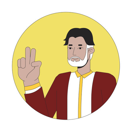 Forties mid age man peace sign hand 2D line vector avatar illustration. Middle bearded latin american aged taking selfie outline cartoon character face. Mood fun flat color user profile image isolatedのイラスト素材