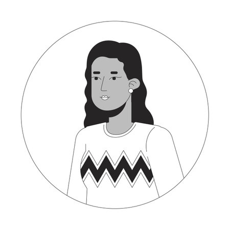 Handsome african american girl posing black and white 2D vector avatar illustration. Relaxed...