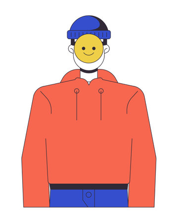 Identity thief emoji mask on face flat line color vector character. Stealing personality. Editable...