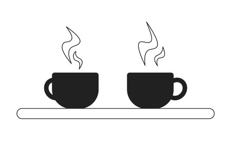Coffee break monochrome flat vector object. Hot drinks on tables. Fragrant beverage. Editable black and white thin line icon. Simple cartoon clip art spot illustration for web graphic designのイラスト素材