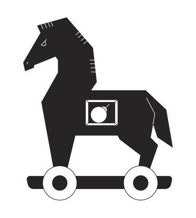 Trojan horse with bomb inside flat monochrome isolated vector object. Hidden threat. Editable black and white line art drawing. Simple outline spot illustration for web graphic designのイラスト素材