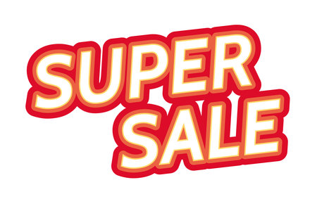 Super sale words 2D cartoon phrase. End of the year clearance sale isolated vector lettering white background. Black Friday shopping day. Online store promo color inscription flat spot illustrationのイラスト素材