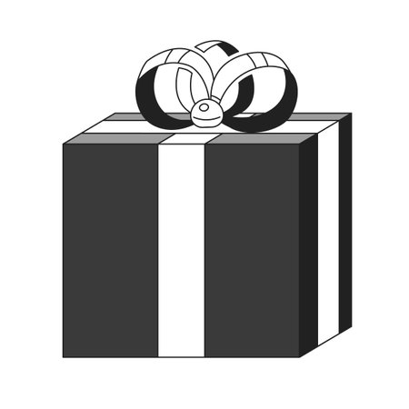 Appreciation gift box black and white 2D cartoon object. Ribbon Christmas present isolated vector outline item. Gratitude mother day. Online store sale promo monochromatic flat spot illustrationのイラスト素材