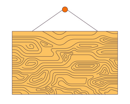 Wooden signboard hanging 2D linear cartoon object. Hanging vintage board blank isolated line vector element white background. Rusty old-fashioned announcement noticeboard color flat spot illustrationのイラスト素材