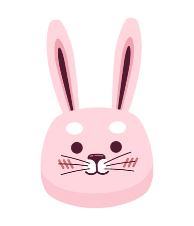 Easter bunny pink 2D cartoon character. Adorable rabbit head isolated vector personage white background. Soft kawaii bunny. Cute hare. Springtime animal fluffy color flat spot illustrationのイラスト素材
