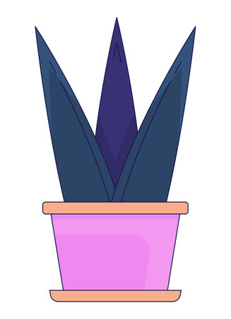 Potted plant sharp leaves 2D linear cartoon object. Aloe succulent pot houseplant isolated line vector element white background. Decorative flowerpot. Aloe plant in pot color flat spot illustrationのイラスト素材