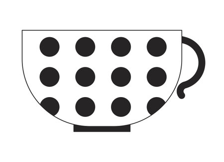 Polka dot big round mug black and white 2D line cartoon object. Cup for coffee and tea isolated vector outline item. Unusual ceramic teacup, kitchen dishware monochromatic flat spot illustrationのイラスト素材