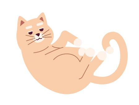 Cozy cute cat curled up 2D cartoon character. Single animal adorable kitten isolated vector animal white background. Kitty housecat upside down. Domestic pet curling color flat spot illustrationのイラスト素材