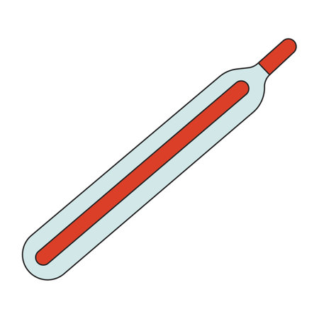 Mercury glass thermometer 2D linear cartoon object. Measuring body temperature tool isolated line vector element white background. Fever high. Medical instrument color flat spot illustrationのイラスト素材