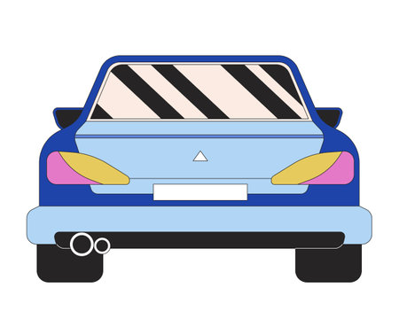 Vehicle back view 2D linear cartoon object. Backview car transport isolated line vector element white background. Behind auto transportation. Back automobile color flat spot illustrationのイラスト素材