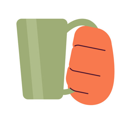 Cup of tea drinking cartoon character hand illustration. Beverage mug holding 2D vector image isolated on white background. Break time refreshment. Coffee enjoyment editable flat clipart colorのイラスト素材