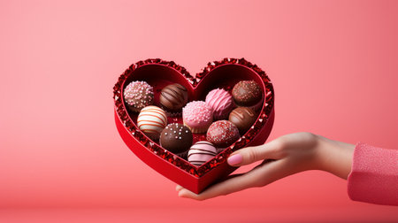 Gifting premium chocolates container ai generated background image. Sweet gesture desktop wallpaper picture. Holiday present photo backdrop. Chocolate assorted concept composition close-up viewの素材