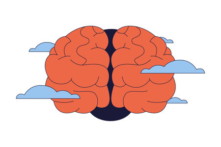 Brain fog syndrome 2D linear cartoon object. Feeling foggy mental health isolated line vector...