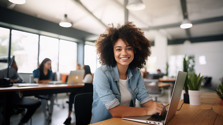 African american young adult office worker ai generated portrait image copy space. Formalwear photography studio shot. Company picture photorealistic. Corporate concept photo realistic, copyspaceの素材