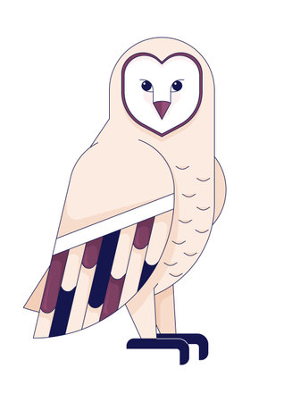 Wild owl in winter 2D linear cartoon character. Wildlife bird. Hunter barn owl animal isolated line vector animal white background. Bird of prey. Feather ornithology color flat spot illustrationのイラスト素材